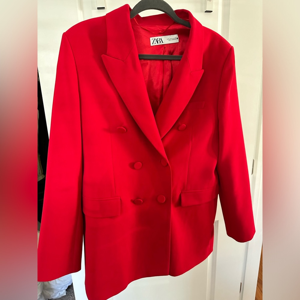 Zara double breasted blazer in bright red - Size XL